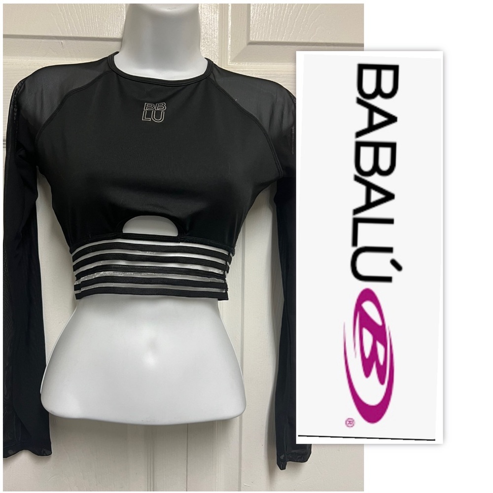 BABALU Fitness Black Cropped Mesh Active Performance Wear Top